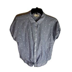 Womens‎ Cloth & Sone Clip Dot Button Down Tie Front Top Size Large